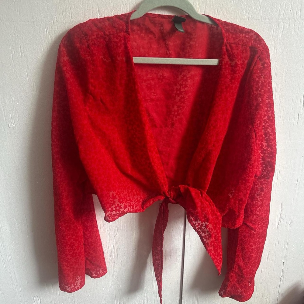 Red Boho Front Tie Mesh Cardigan